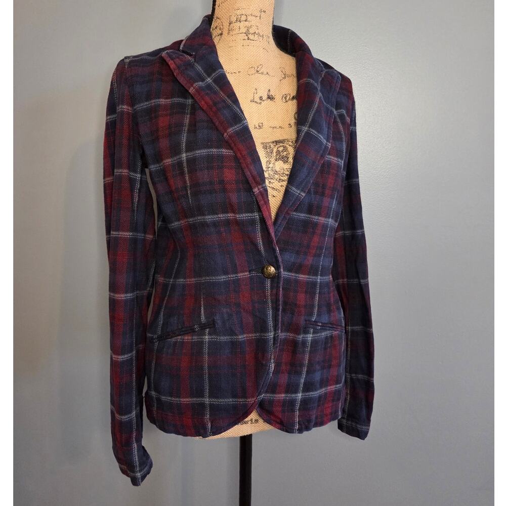 Lauren Ralph Lauren jeans plaid single button fitted pleats blazer cotton 6
